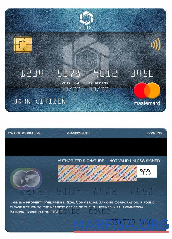 Downloadable Philippines Rizal Commercial Banking Corporation (RCBC) mastercard example